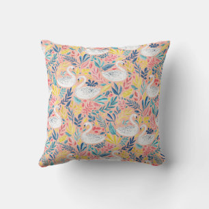 Whimsical Sweet Swans on Pale Pink Kissen