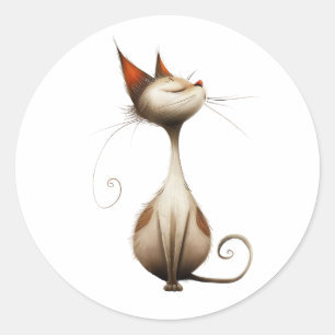 Whimsical Tan Smug Cat Illustration Runder Aufkleber