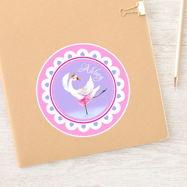 Whimsical tanzend Ballett Schwan lila personalisie Aufkleber (Notizbuch)