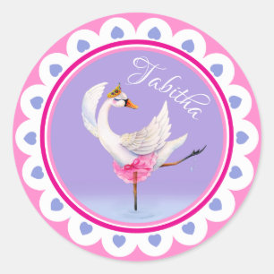 Whimsical tanzend Ballett Schwan lila personalisie Runder Aufkleber