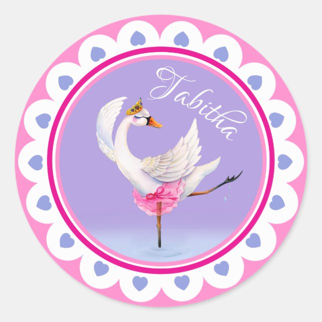 Whimsical tanzend Ballett Schwan lila personalisie Runder Aufkleber (Vorderseite)