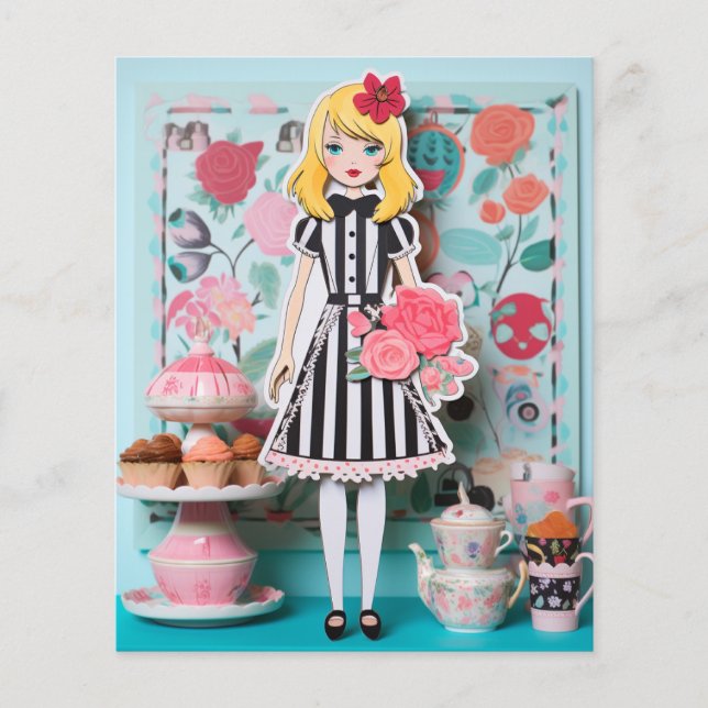 Whimsical Tea Time: Papierpuppen ziehen sich auf (Vorderseite)