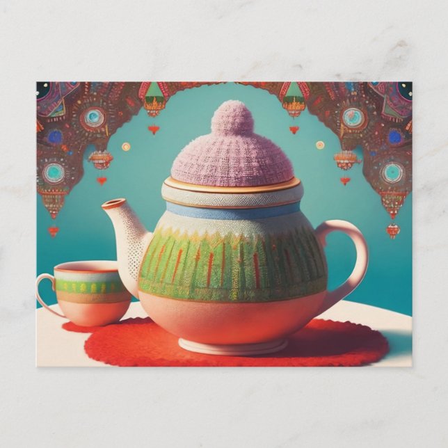 "Whimsical Tea Time" Postkarte (Vorderseite)