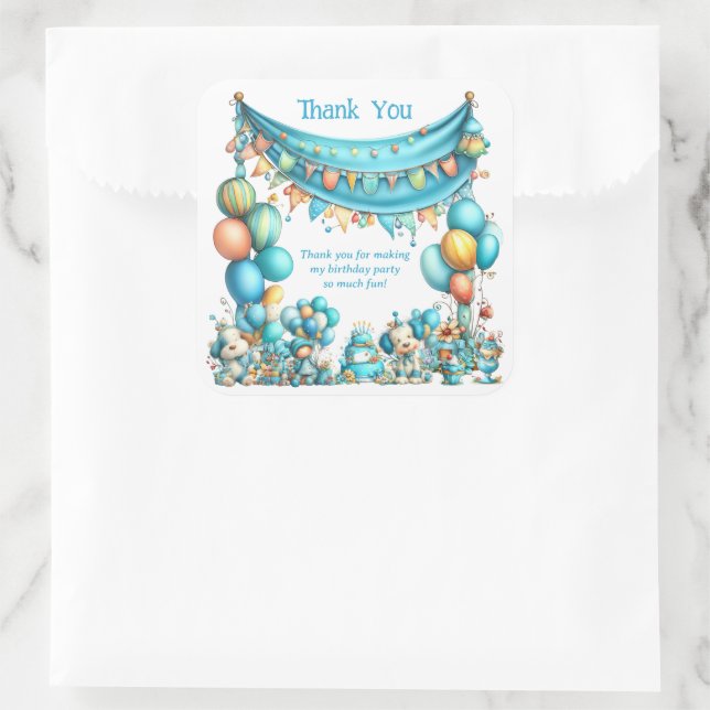 Whimsical Teal Thank You Birthday  Quadratischer Aufkleber (Tasche)