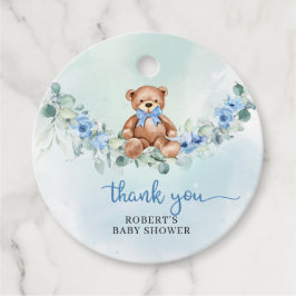 Whimsical Teddy Bär dusty blue floral eucalyptus Geschenkanhänger