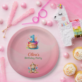 Whimsical Teddy Bear 1. Geburtstagspapier-Teller Pappteller