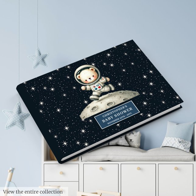Whimsical Teddy Bear Astronautin Baby Dusche Gästebuch (Whimsical Teddy Bear Astronaut Boy Baby Shower Guest Book )