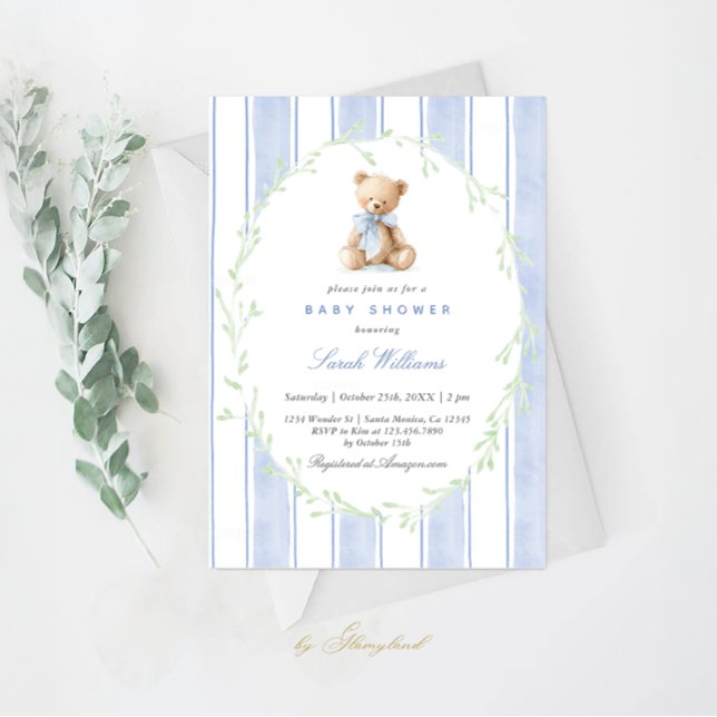 Whimsical Teddy Bear Baby Shower Boy Einladung (Von Creator hochgeladen)