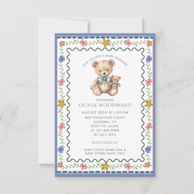 Whimsical Teddy Bear Baby Shower Einladung (Vorderseite)