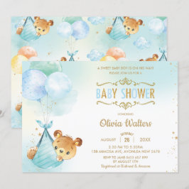Whimsical Teddy Bear Balloons Baby Shower Boy Einladung