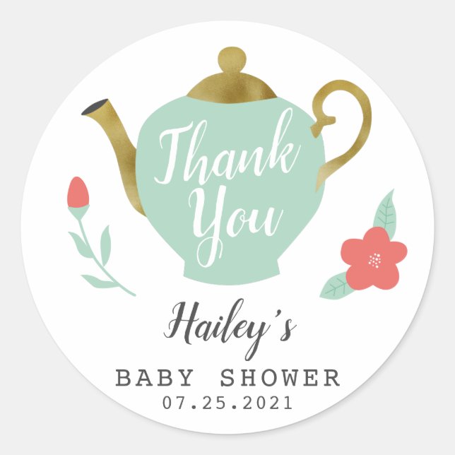 Whimsical Tee Party Baby Dusche Gefallen Runder Aufkleber (Vorderseite)