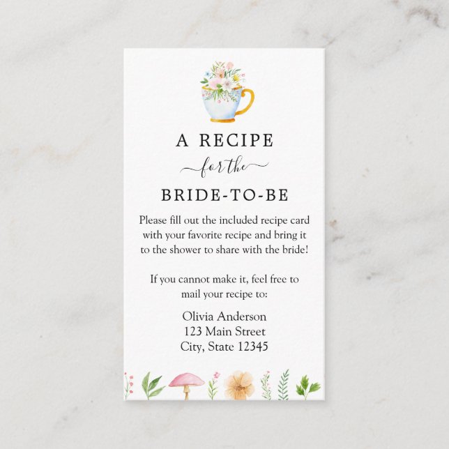 Whimsical Tee Party Bridal Rezept Anfrage Begleitkarte (Vorderseite)