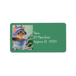 Whimsical Teezeit Maus Blue Bonnet Wasserfarbe Adressaufkleber