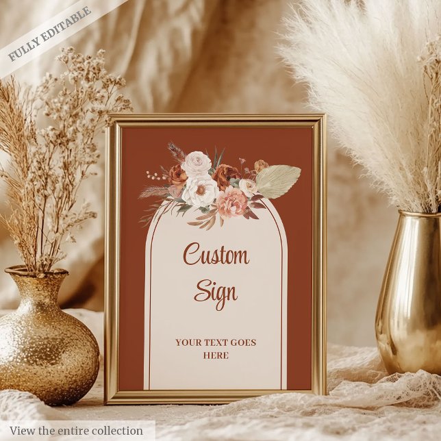 Whimsical Terracotta Pampas Sage Boho Arch Custom Poster (Whimsical Terracotta Pampas Sage Boho Arch Custom Sign)