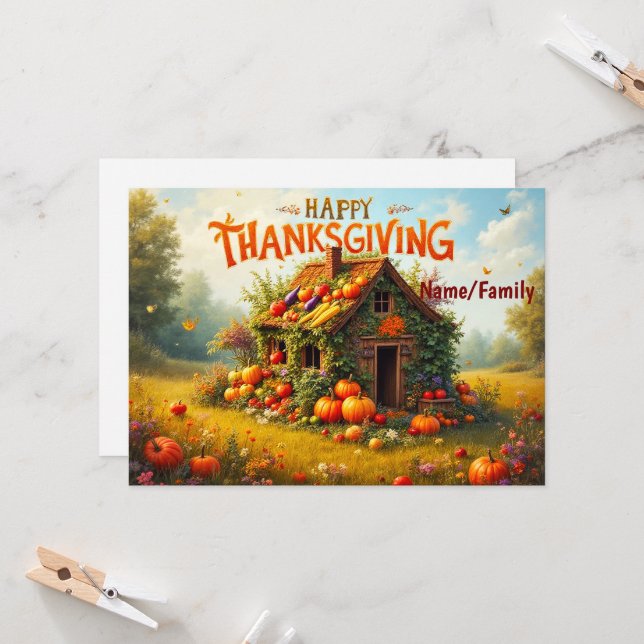 Whimsical Thanksgiving-Ernte Karte (Vorderseite/Rückseite Beispiel)