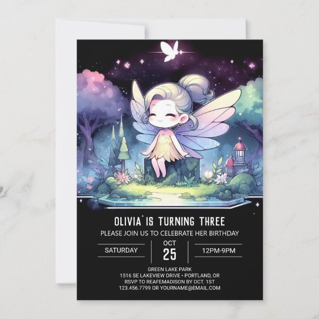 Whimsical Theme Fairy Birthday Einladung (Vorderseite)