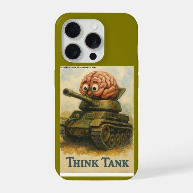 Whimsical Think Tank Cartoon-Design iPhone 15 Pro Hülle (Rückseite)