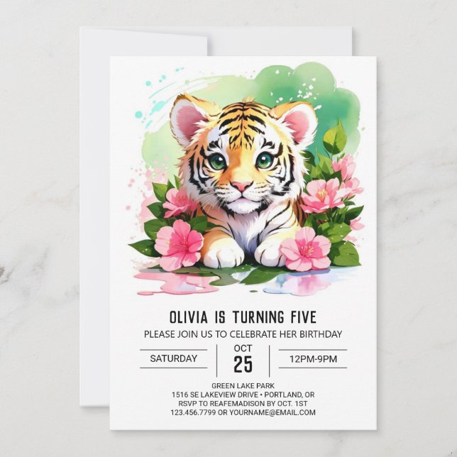Whimsical Tiger Cub Jungle Geburtstag Einladung (Vorderseite)