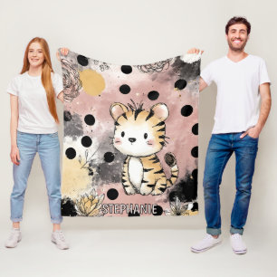 Whimsical Tiger Floral Wasserfarben-Kunst Fleecedecke