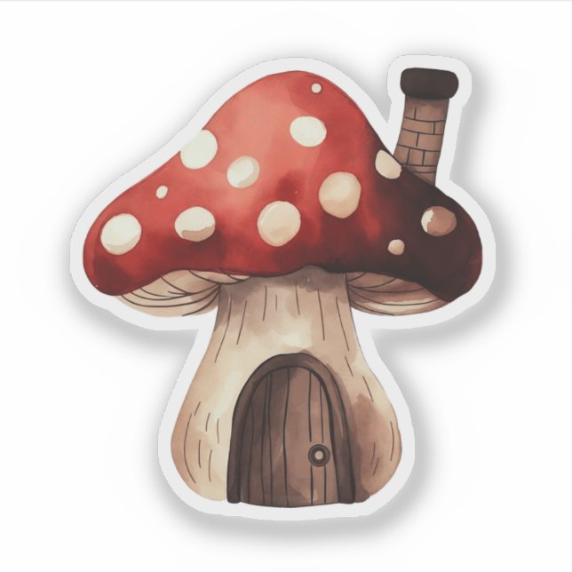 Whimsical Toadstool Mushroom House Illustration Aufkleber (Vorderseite)