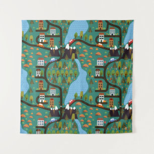 Whimsical Town Roadways Kinder Wandteppich