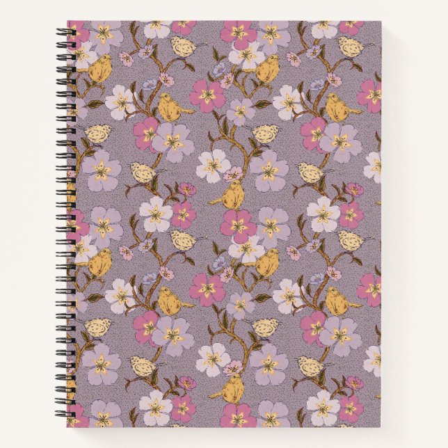 Whimsical Trailing Florals and Birds - Lavendel Notizbuch (Vorderseite)