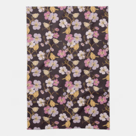 Whimsical Trailing Florals und Birnen - Schwarz/Ro Geschirrtuch