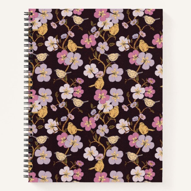 Whimsical Trailing Florals und Birnen - Schwarz/Ro Notizbuch (Vorderseite)