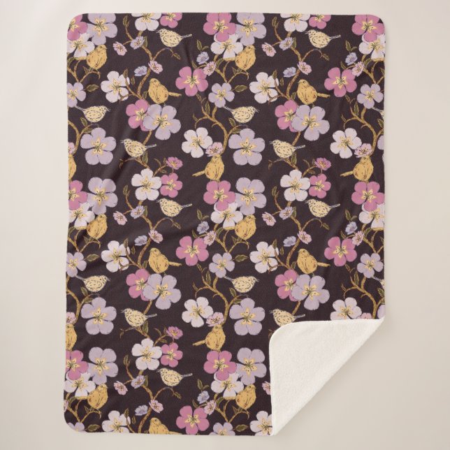 Whimsical Trailing Florals und Birnen - Schwarz/Ro Sherpadecke (Vorderseite)