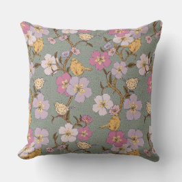 Whimsical Trailing Florals und Vögel - Alter Grün Kissen
