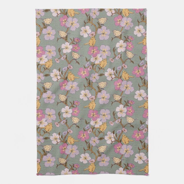 Whimsical Trailing Florals und Vögel Küchentücher (Vertikal)