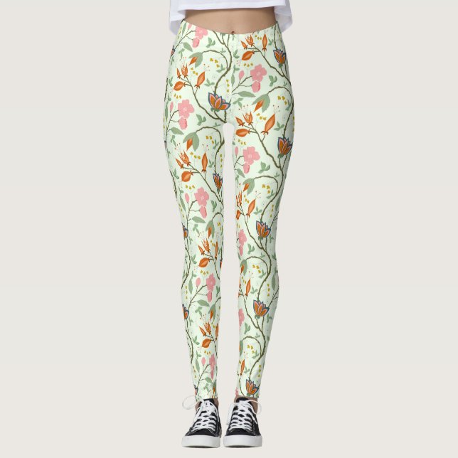 Whimsical Trailing Folk Art Floral Leggings (Vorderseite)