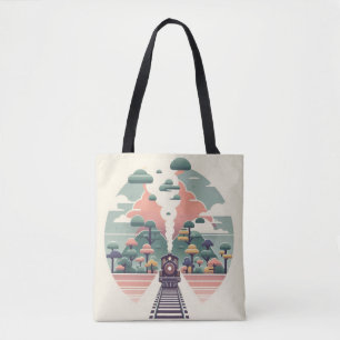 Whimsical Train Journey: Landschaft im Retro-Stil Tasche