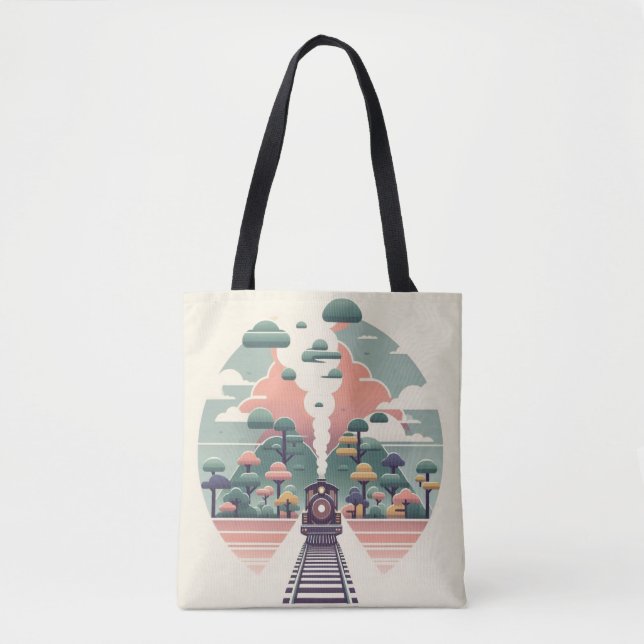 Whimsical Train Journey: Landschaft im Retro-Stil Tasche (Vorderseite)