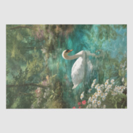 Whimsical Tranquil Swan on Forest Stream Seidenpapier