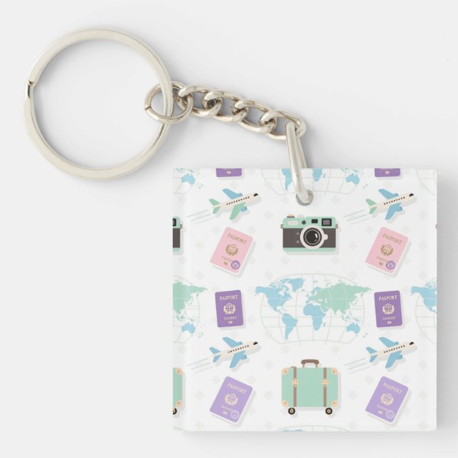 Whimsical Travel Doodle Keychain – Cute Adventure Schlüsselanhänger (Vorderseite)