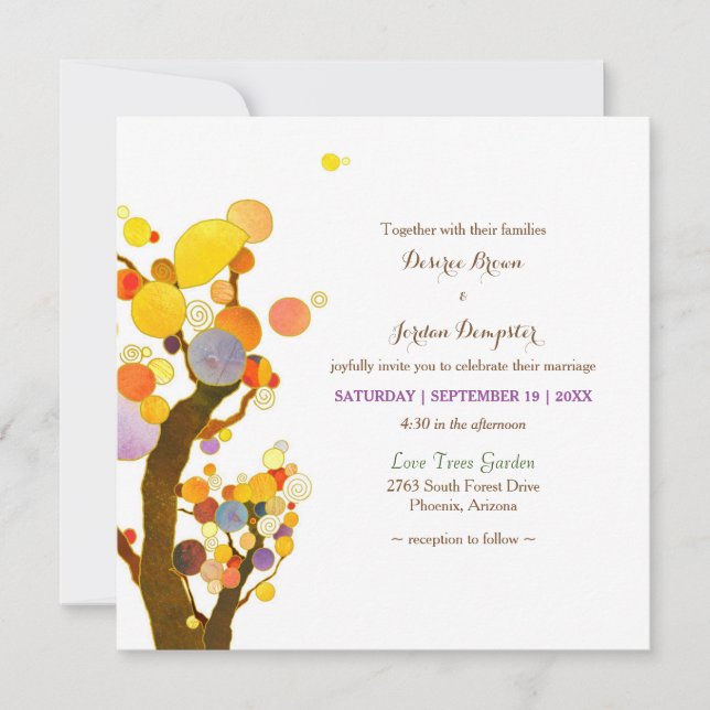 Whimsical Tree Illustration Hochzeit Einladung (Vorderseite)