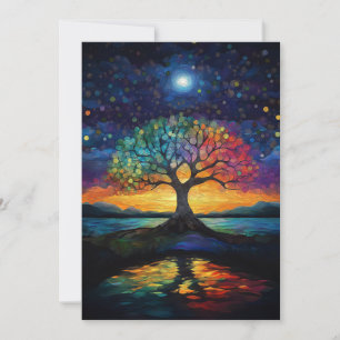 Whimsical Tree of Life Abstrakt Blue Rainbow Einladung