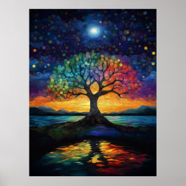 Whimsical Tree of Life Abstrakt Blue Rainbow Poster