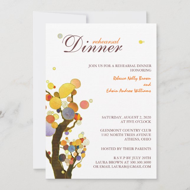 Whimsical Trees Hochzeit Probe Dinner Einladung (Vorderseite)