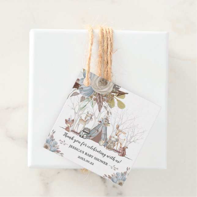Whimsical Tribal Woodland Animals Baby Shower Boy Geschenkanhänger (Beispiel)