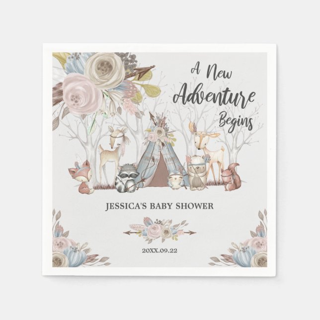 Whimsical Tribal Woodland Animals Baby Shower Girl Serviette (Vorderseite)