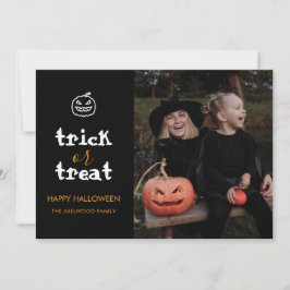 Whimsical Trick or Treat Script Halloween Photo Feiertagskarte