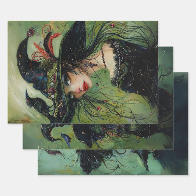 Whimsical Trio Hexen #2 Decoupage Geschenkpapier Set (Set)