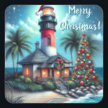 Whimsical Tropical Christmas Lighthouse Aquamarin  Quadratischer Aufkleber<br><div class="desc">Whimsical Tropical Weihnachts Leuchtturm Aquamarin Red Bitte folgen Sie mir; ich erstelle täglich neue Designs und Produkte! Nehmen Sie Kontakt mit mir auf,  wenn Sie Fragen zu Ihrem Design haben.</div>