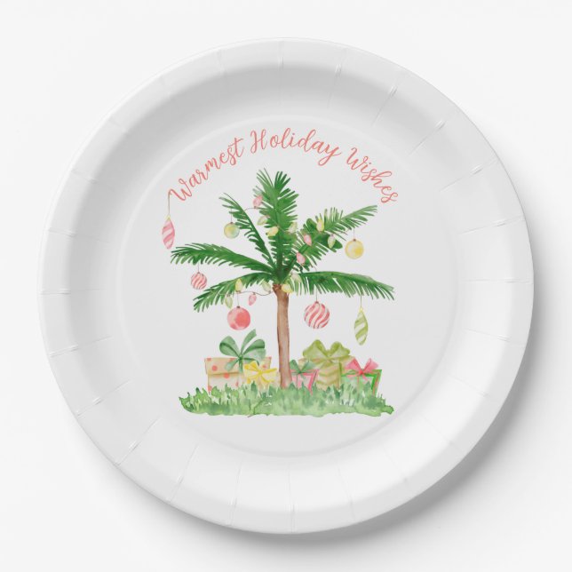 Whimsical Tropical Christmas Lights Holiday Scene Pappteller (Vorderseite)