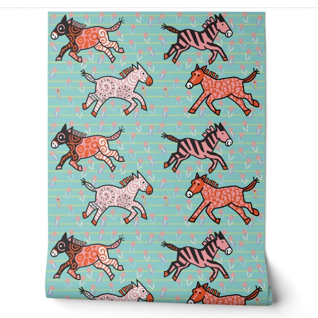Whimsical und spielerisch stilisierte Zebras Tapete (Abrollen)