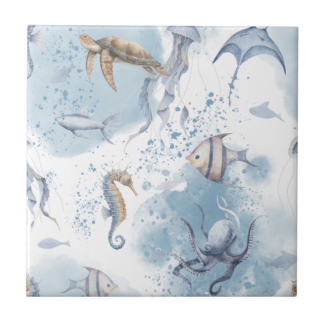 Whimsical Underwater World – Sea Creatures Pattern Fliese (Vorderseite)