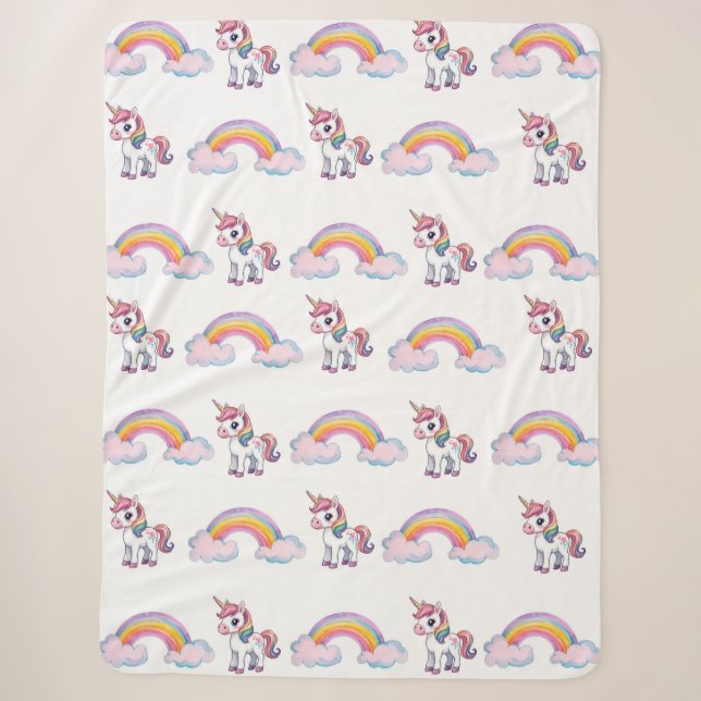 Whimsical unicorn and rainbow Sherpa Blanket Sherpadecke (Vorderseite)