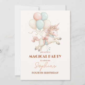 Whimsical Unicorn & Balloons Party Einladung